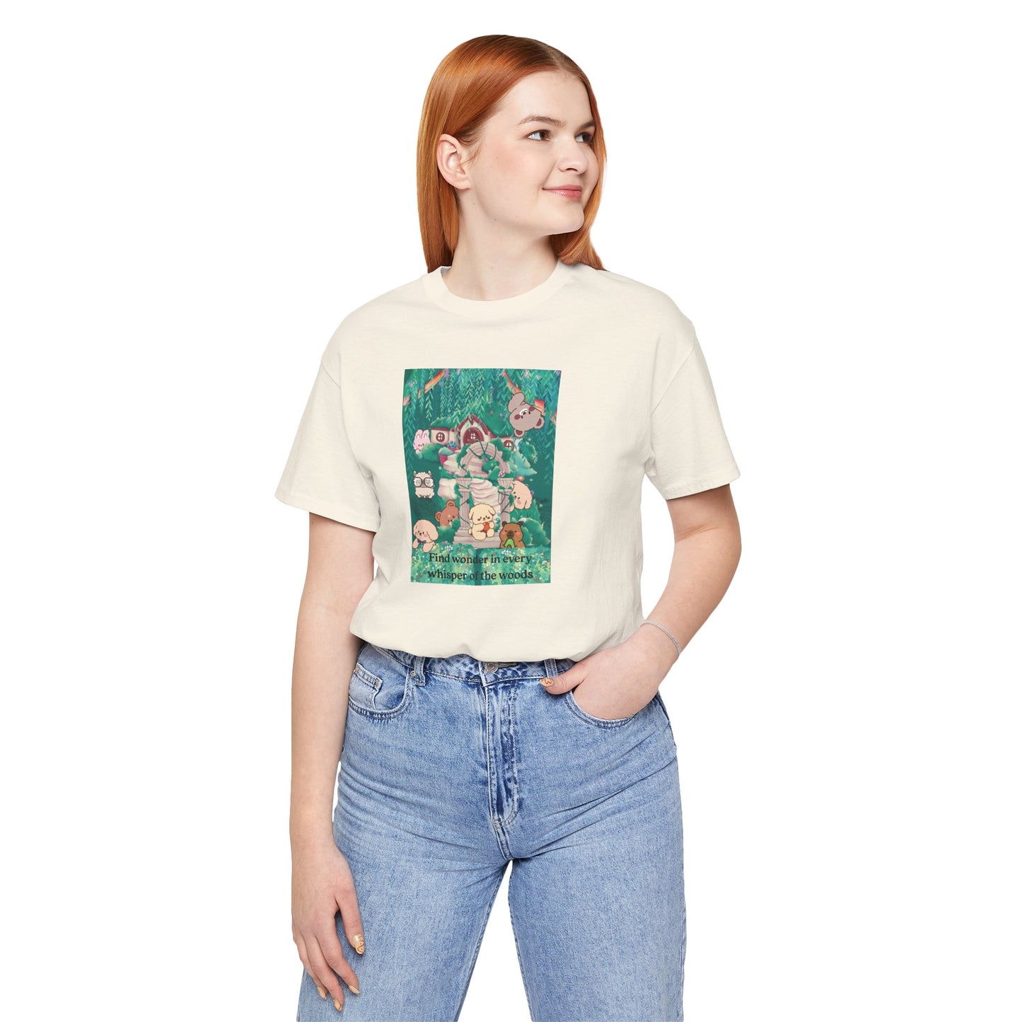 T-Shirt — 'Find Wonder in Every Whisper of the Woods' Cute Forest Animals Graphic Tee