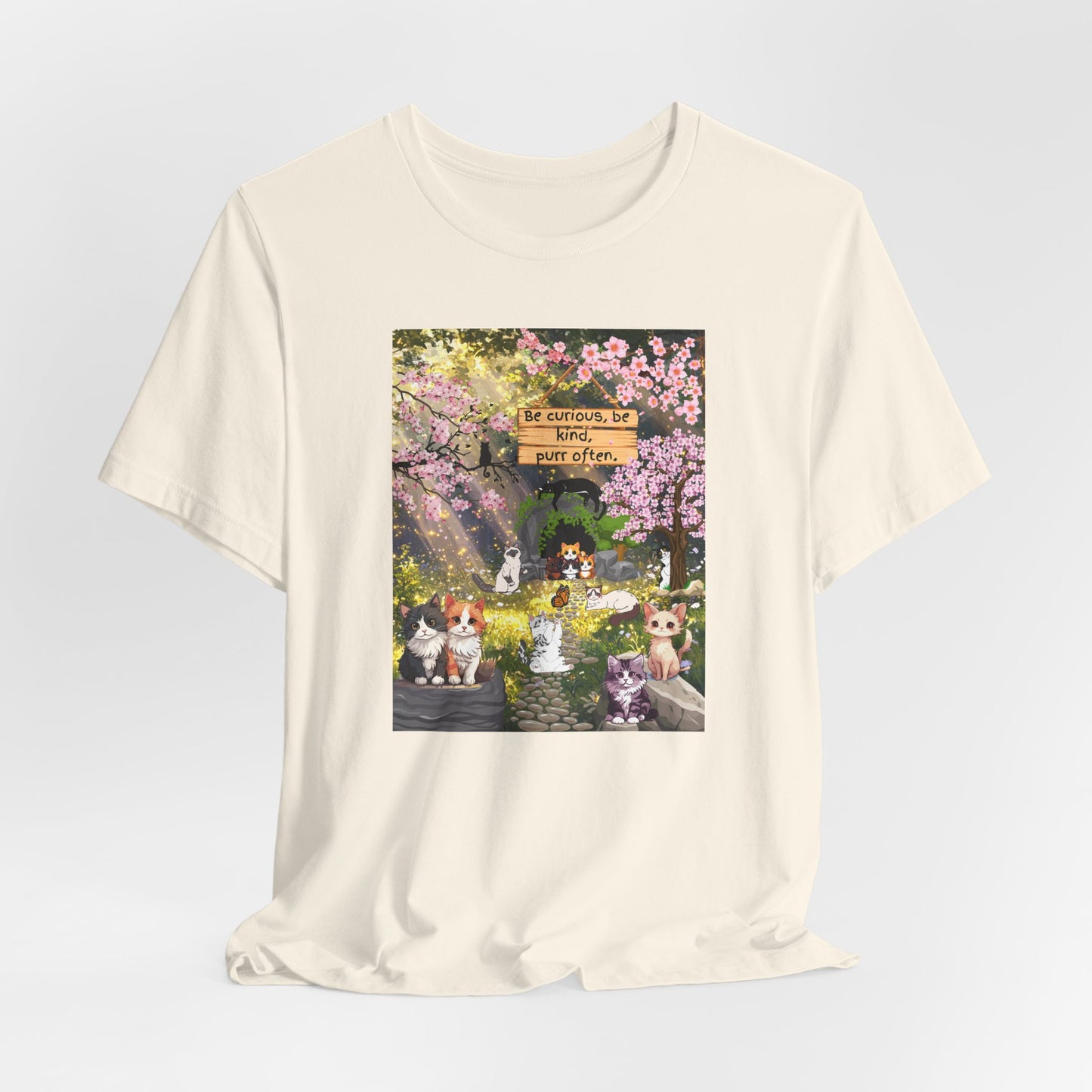 T-Shirt — Spring Dog Park Scene with 'Be Curious Not Critical' Quote