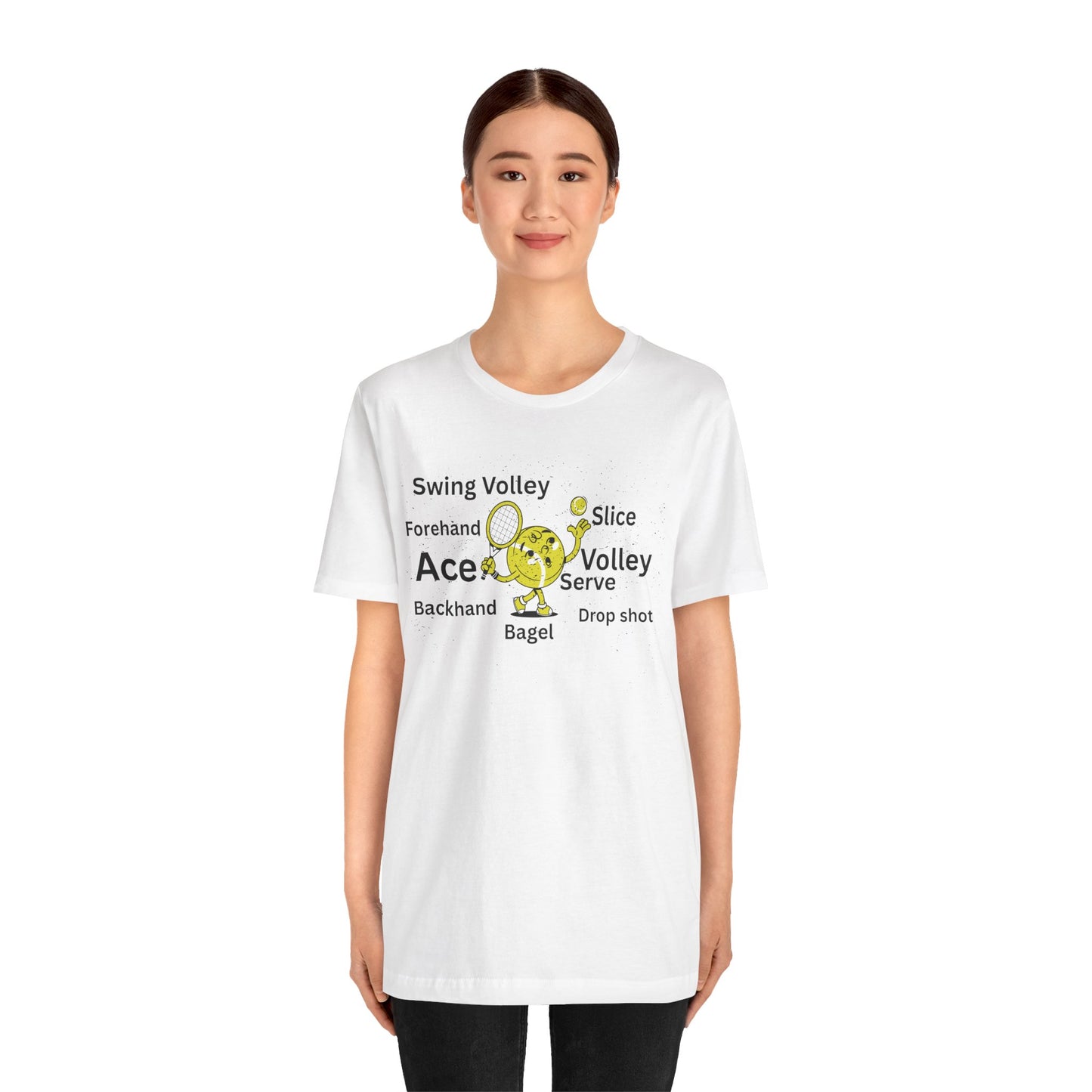 Tennis Ace Graphic Tee — Cute Tennis Ball Illustration with Terms (Ace, Volley, Serve)