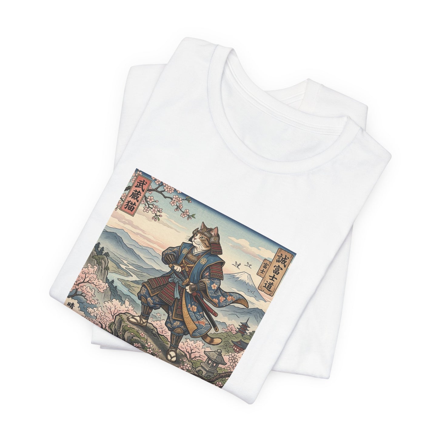 Samurai Cat Graphic Tee — Japanese Ukiyo-e Inspired Anime T-Shirt