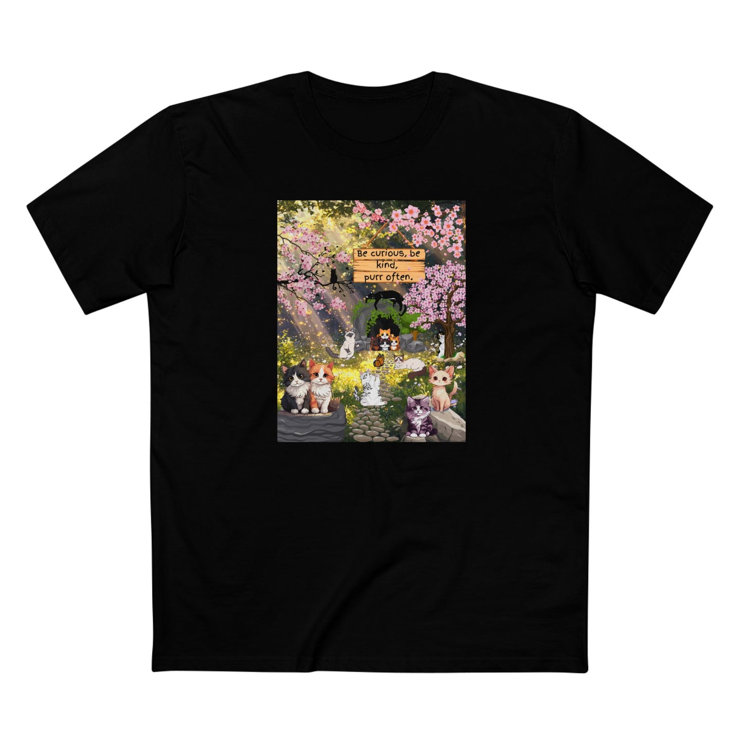Cherry Blossom Cat Tee — "Be Kind to Every Living Thing" Cute Cat Graphic T-Shirt
