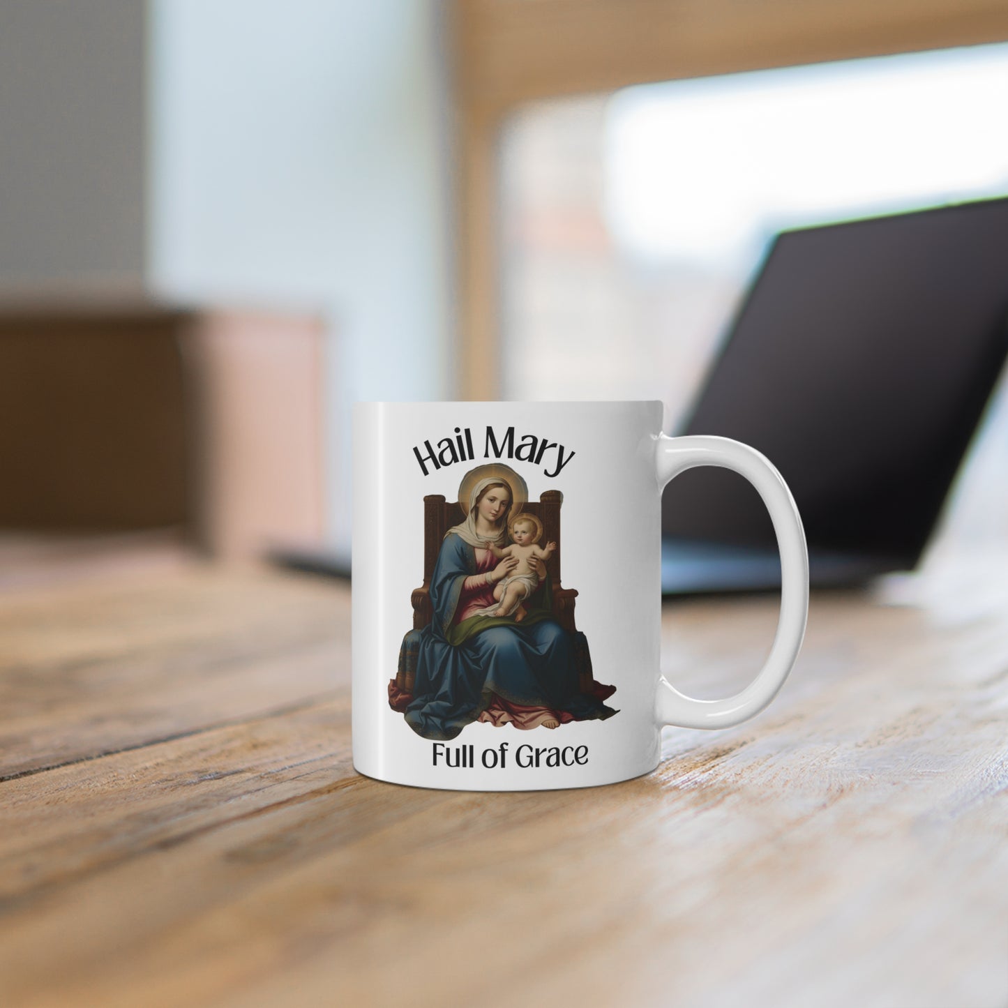 Hail Mary Mug — 'Full of Grace' Religious Coffee Cup (11oz)