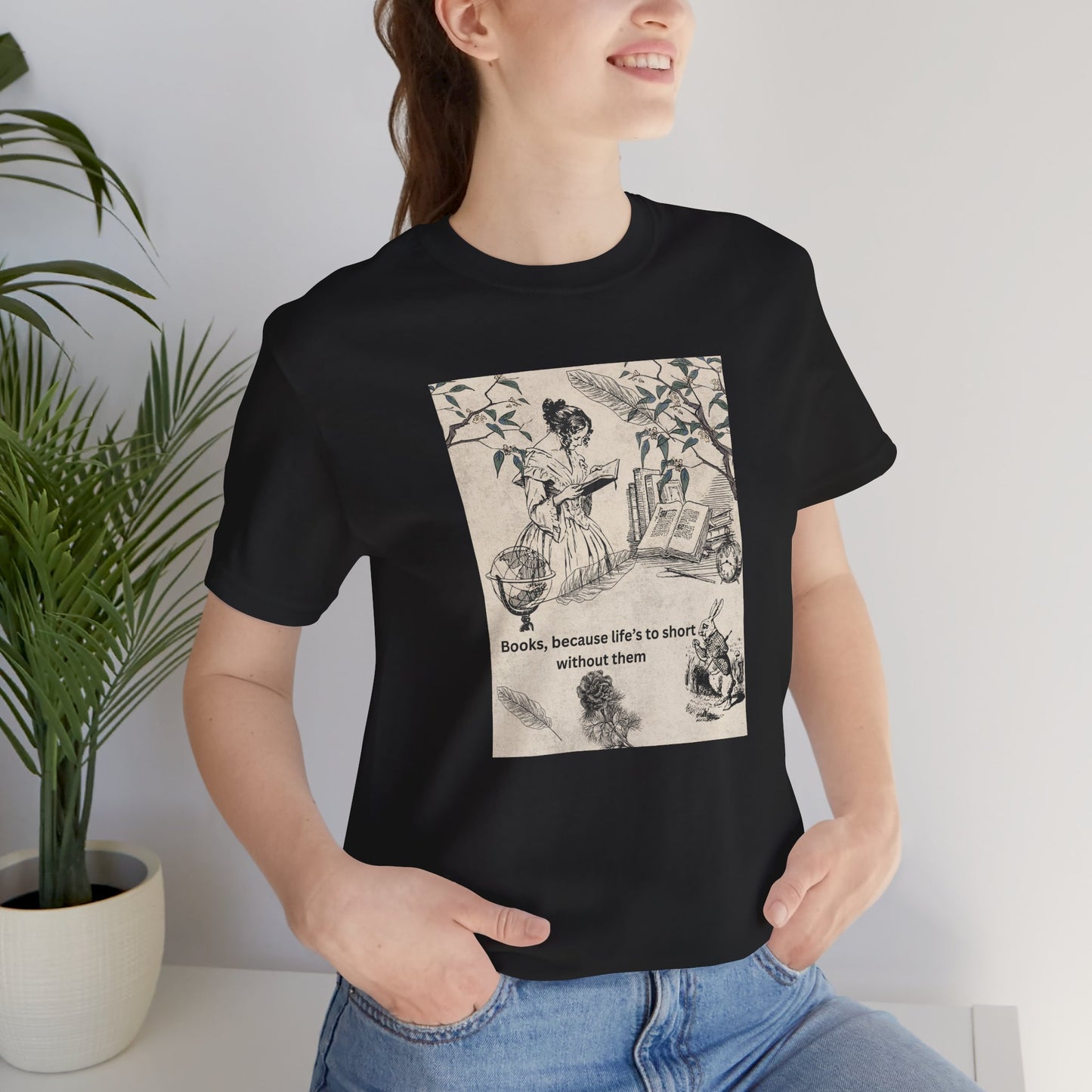 Vintage Reading Tee — "Books, because life’s too short without them"