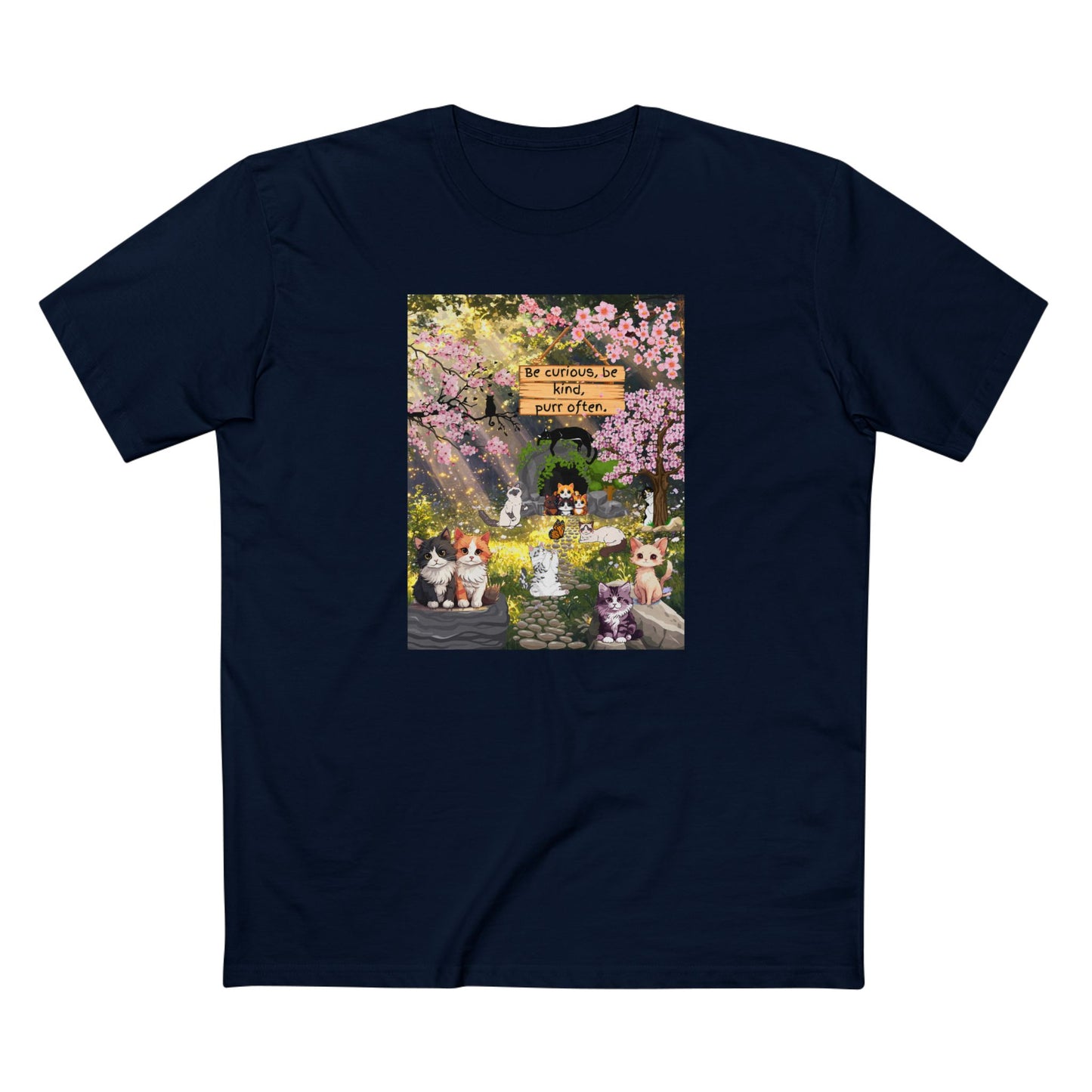 Cherry Blossom Cat Tee — "Be Kind to Every Living Thing" Cute Cat Graphic T-Shirt