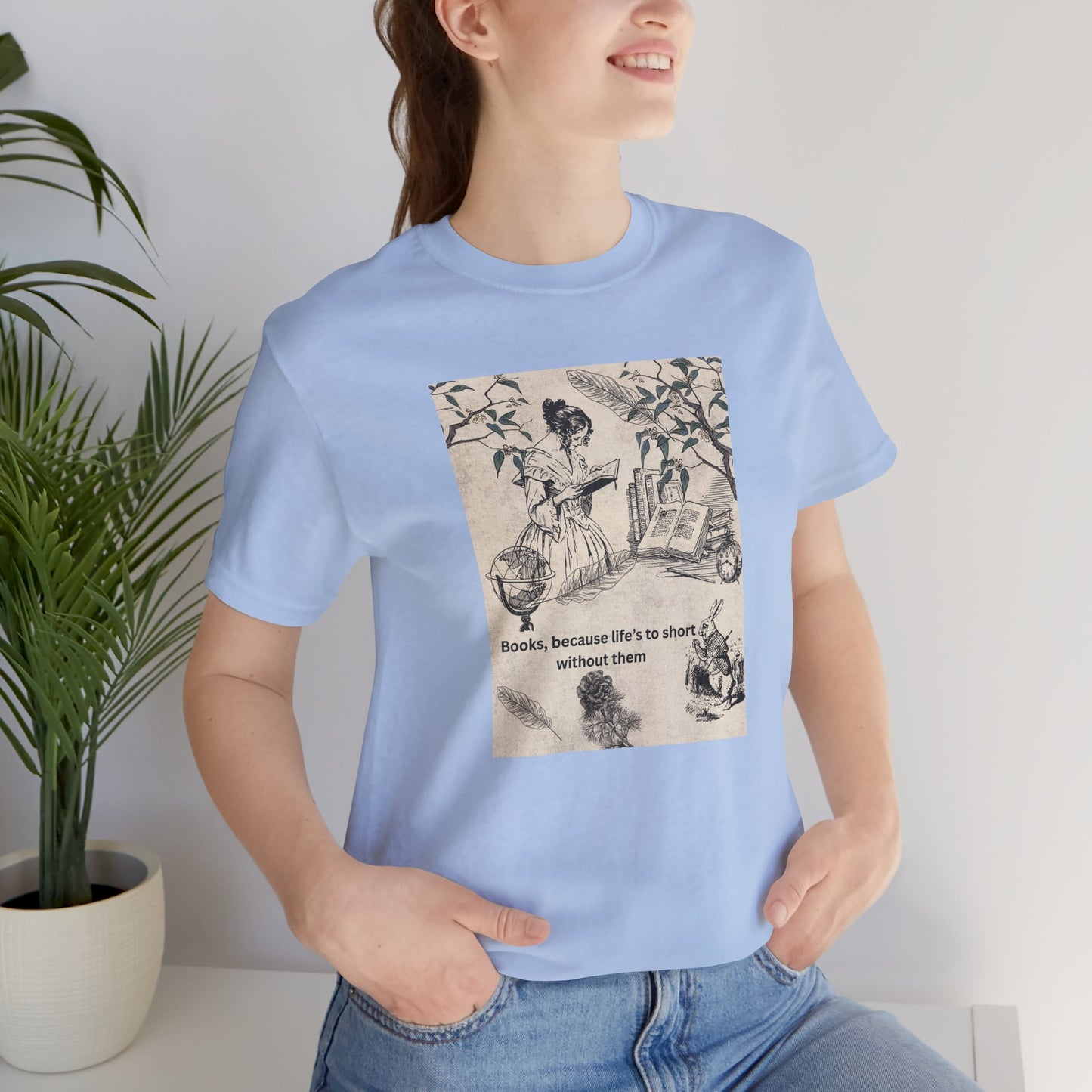 Vintage Reading Tee — "Books, because life’s too short without them"