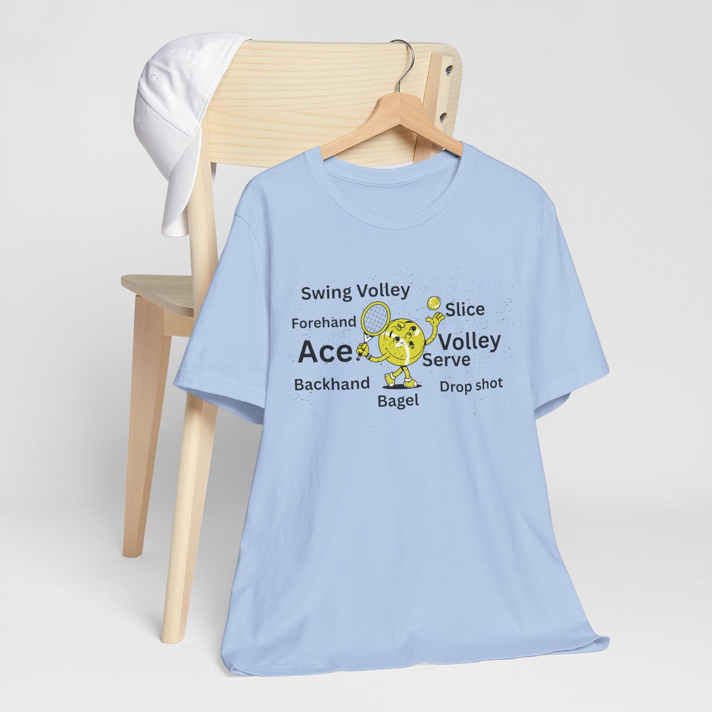 Tennis Ace Graphic Tee — Cute Tennis Ball Illustration with Terms (Ace, Volley, Serve)