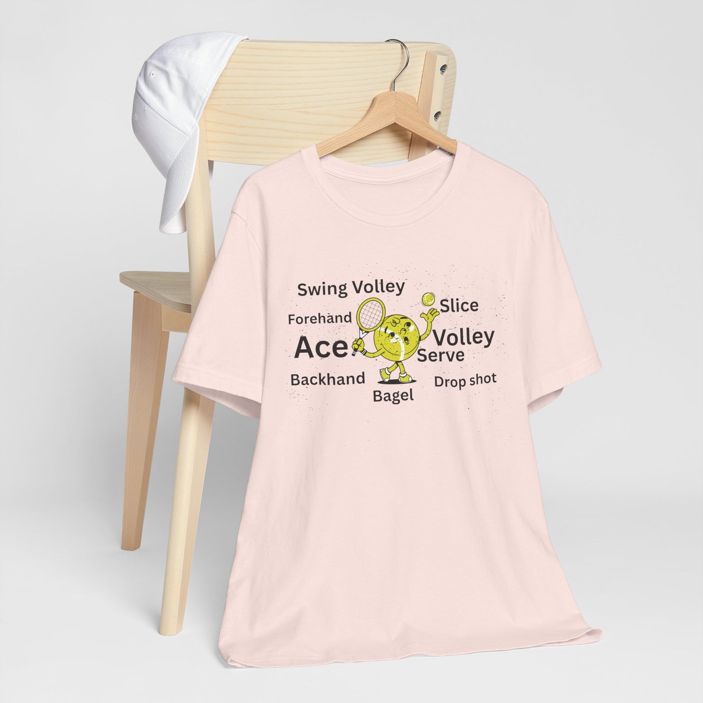 Tennis Ace Graphic Tee — Cute Tennis Ball Illustration with Terms (Ace, Volley, Serve)