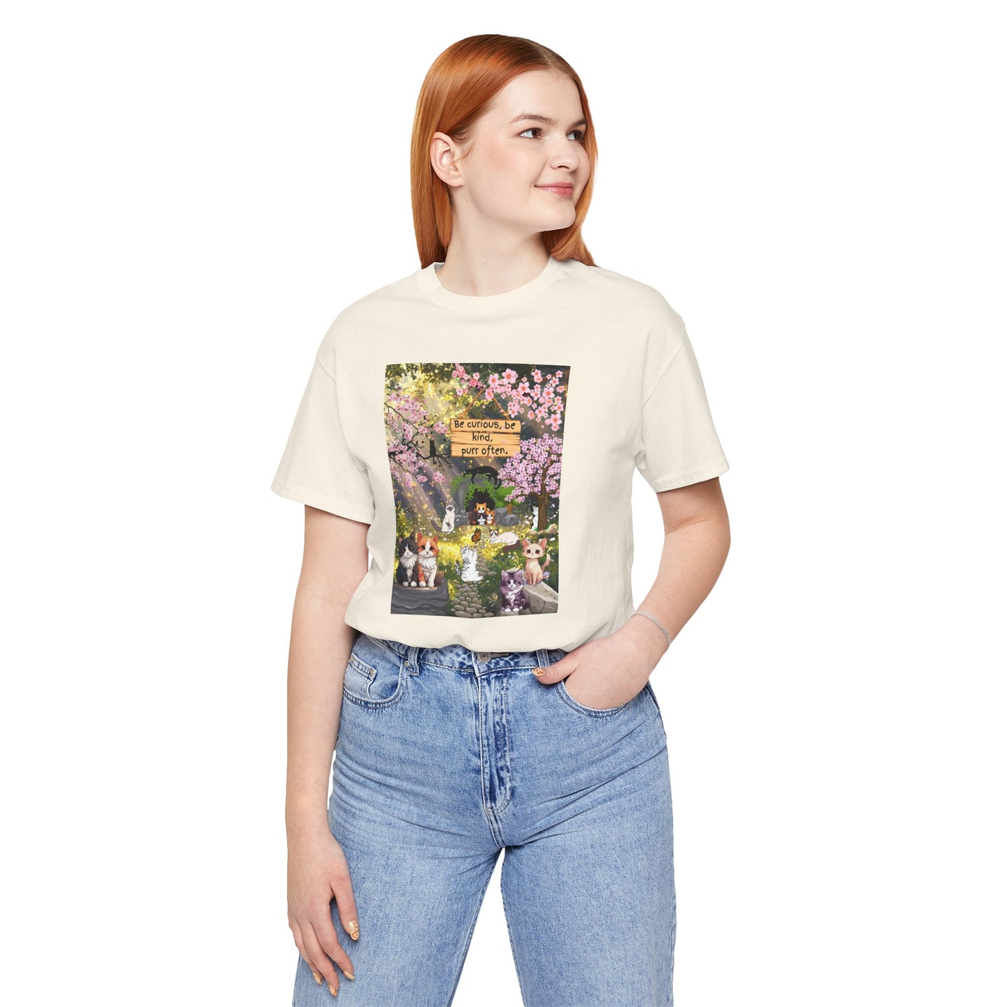 T-Shirt — Spring Dog Park Scene with 'Be Curious Not Critical' Quote