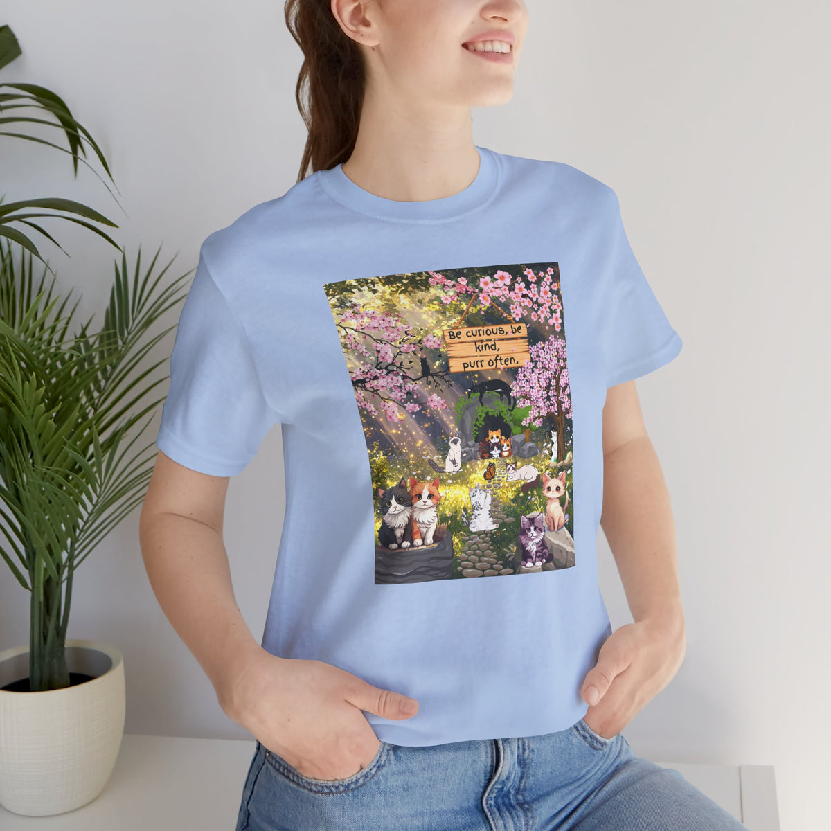 T-Shirt — Spring Dog Park Scene with 'Be Curious Not Critical' Quote