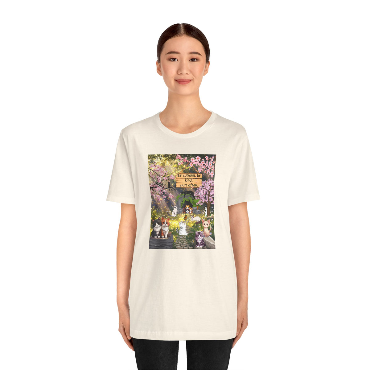 T-Shirt — Spring Dog Park Scene with 'Be Curious Not Critical' Quote