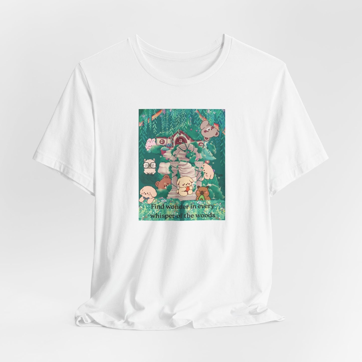 T-Shirt — 'Find Wonder in Every Whisper of the Woods' Cute Forest Animals Graphic Tee