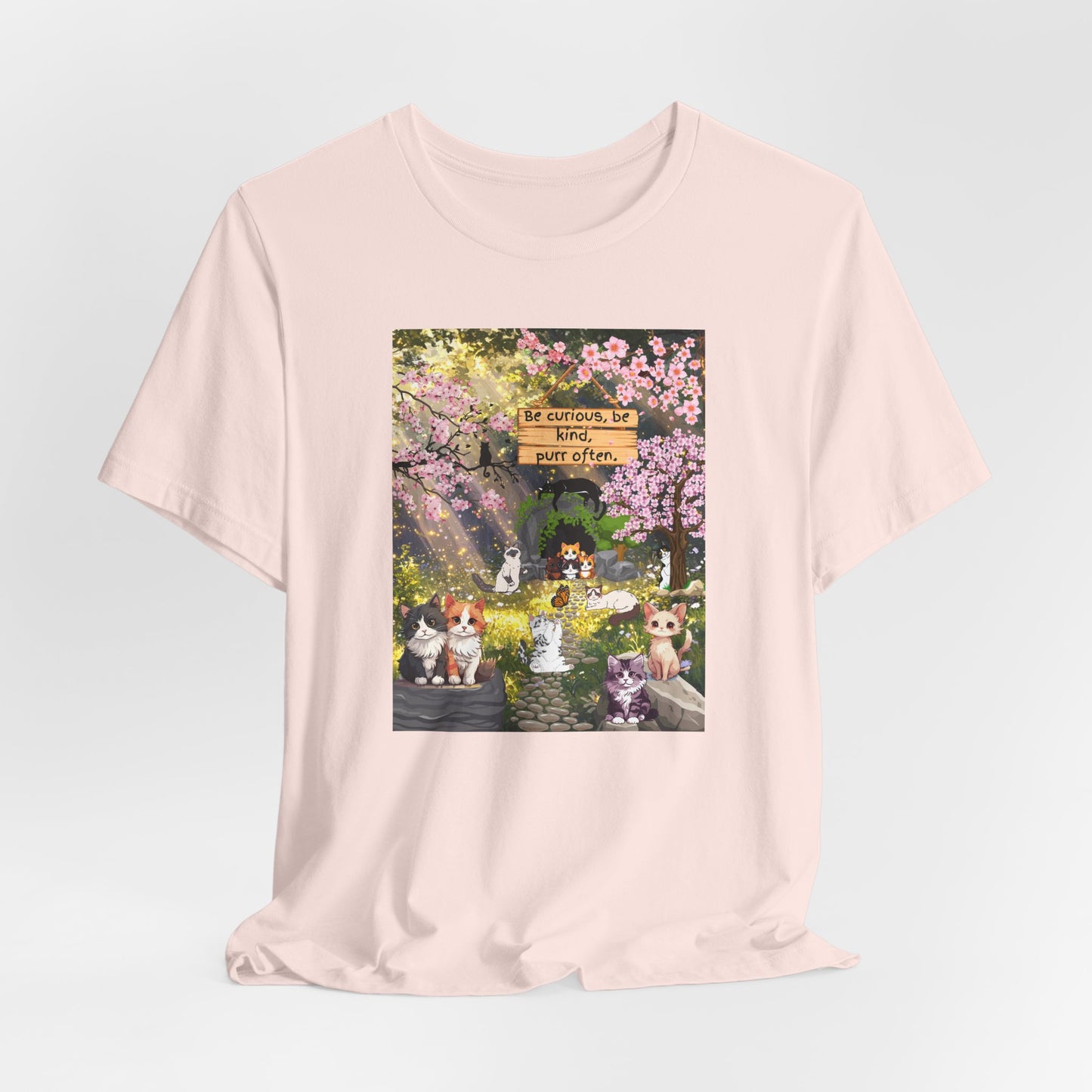 T-Shirt — Spring Dog Park Scene with 'Be Curious Not Critical' Quote