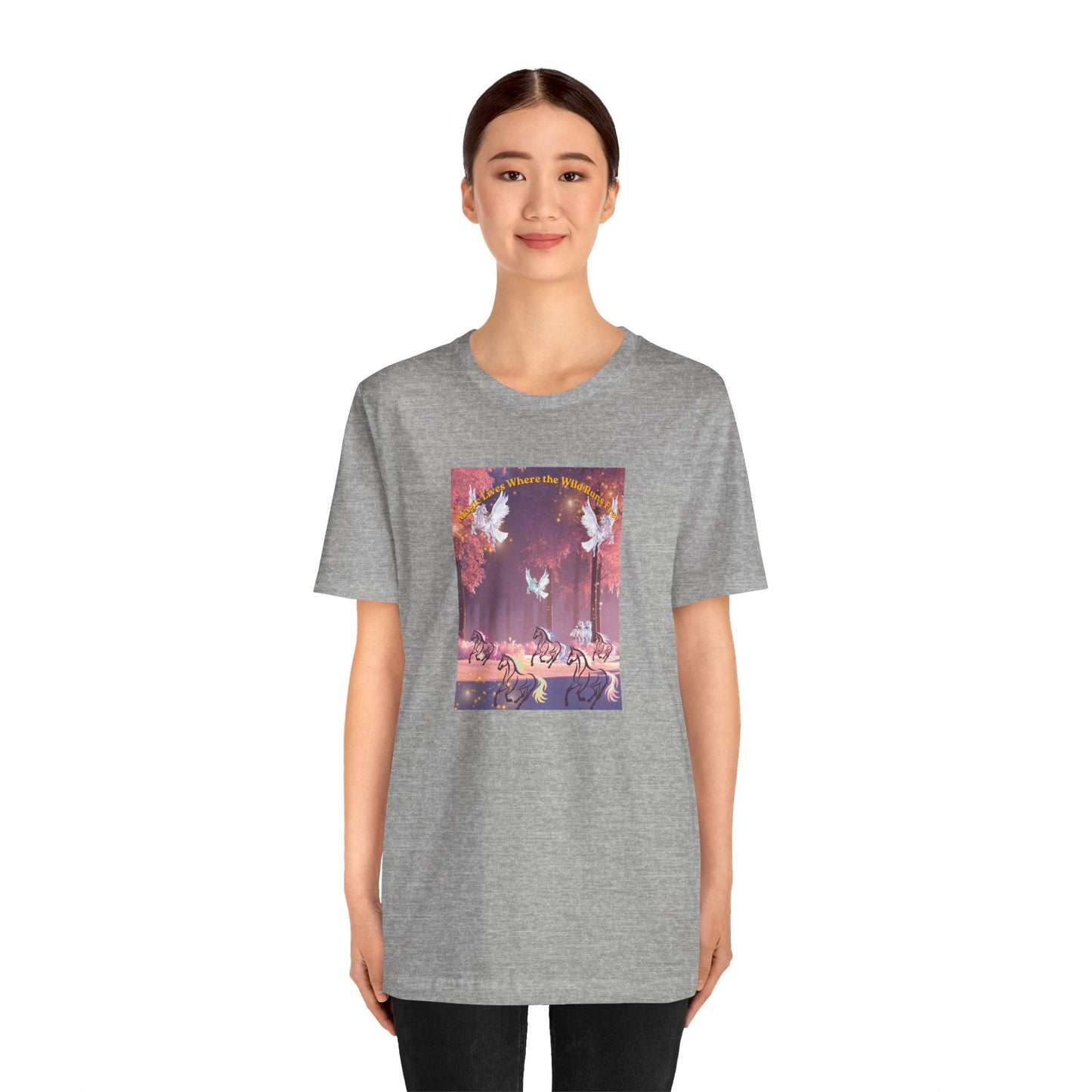 Pegasus & Horses Graphic Tee – "Magic Lies Where the Wild Run Free" Mystical T-Shirt