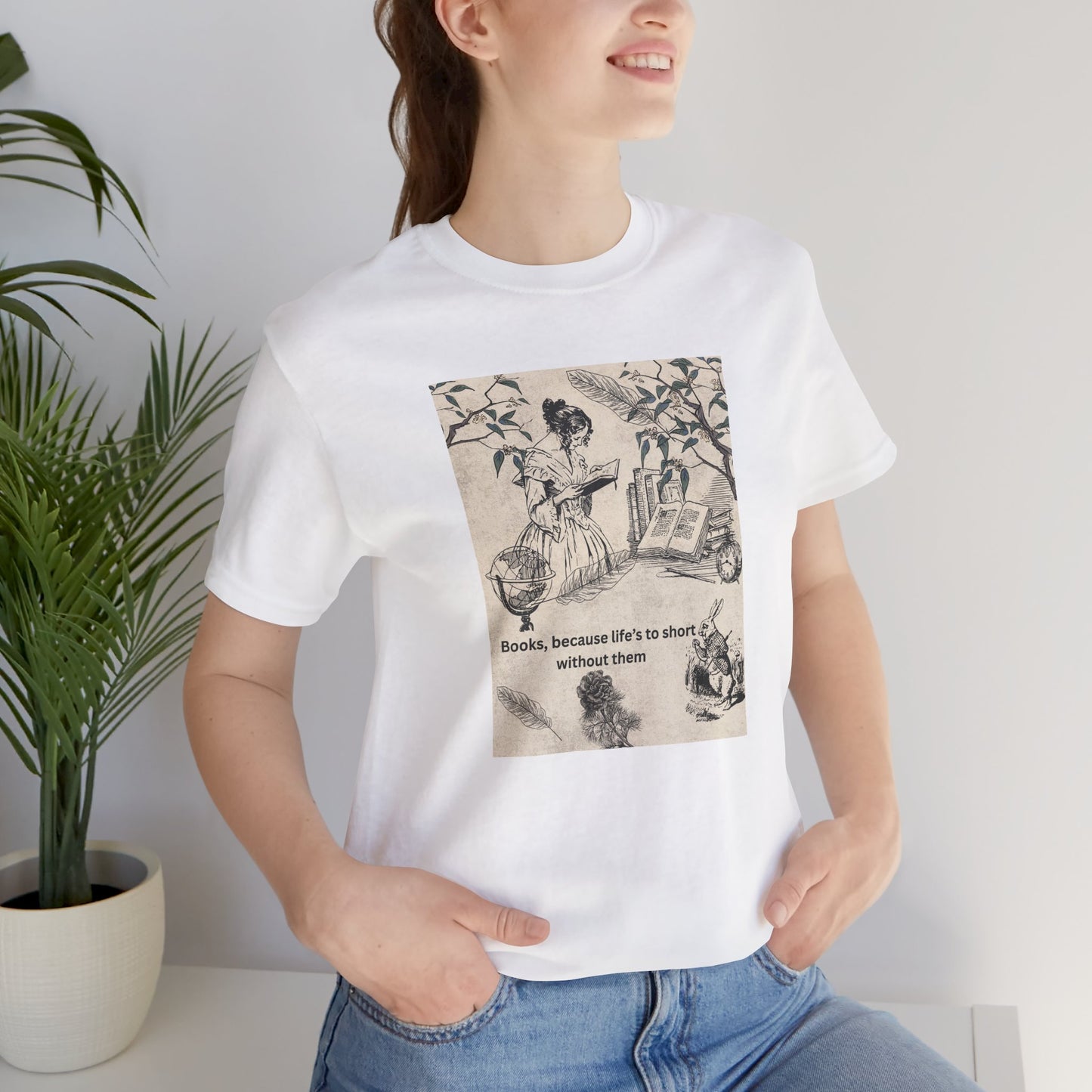 Vintage Reading Tee — "Books, because life’s too short without them"
