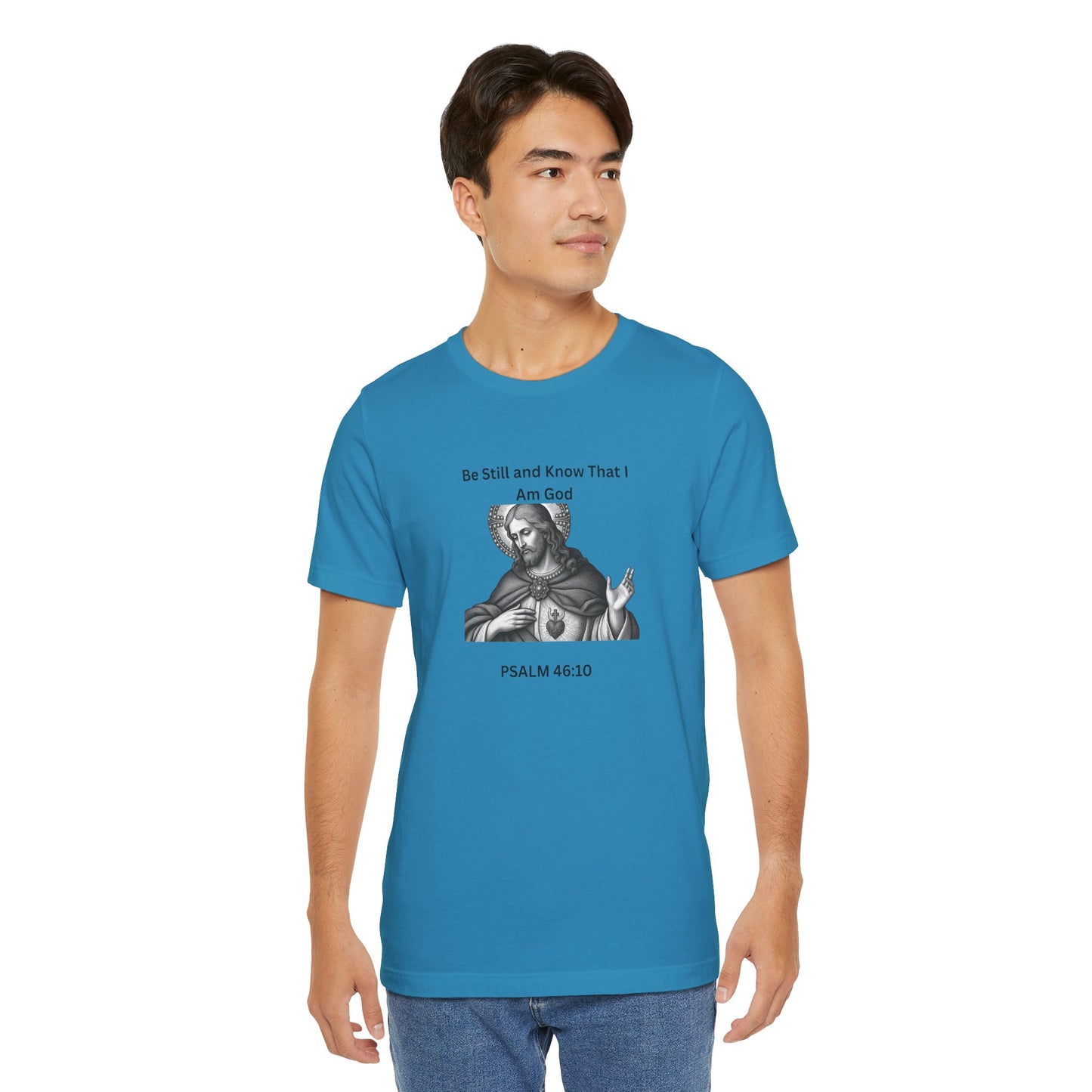 Religious T-Shirt — "Be Still and Know That I Am God" Psalm 46:10 Black and White Graphic Tee