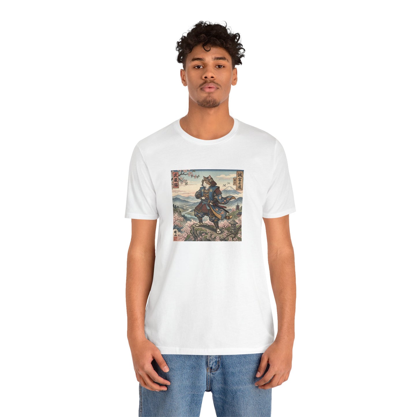 Samurai Cat Graphic Tee — Japanese Ukiyo-e Inspired Anime T-Shirt