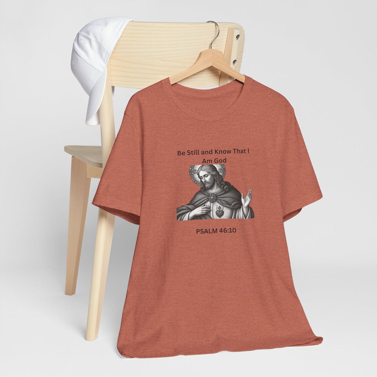 Religious T-Shirt — "Be Still and Know That I Am God" Psalm 46:10 Black and White Graphic Tee