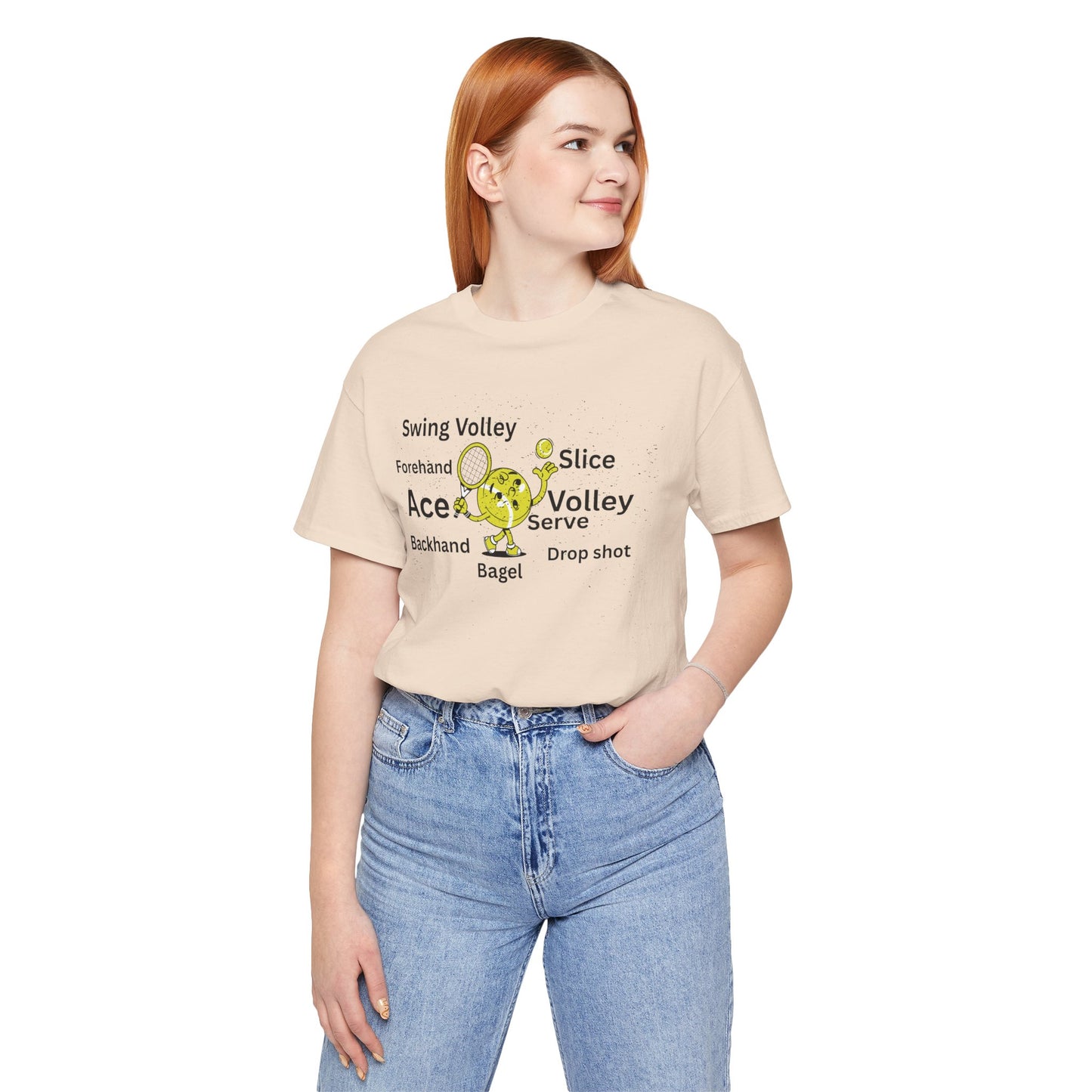 Tennis Ace Graphic Tee — Cute Tennis Ball Illustration with Terms (Ace, Volley, Serve)