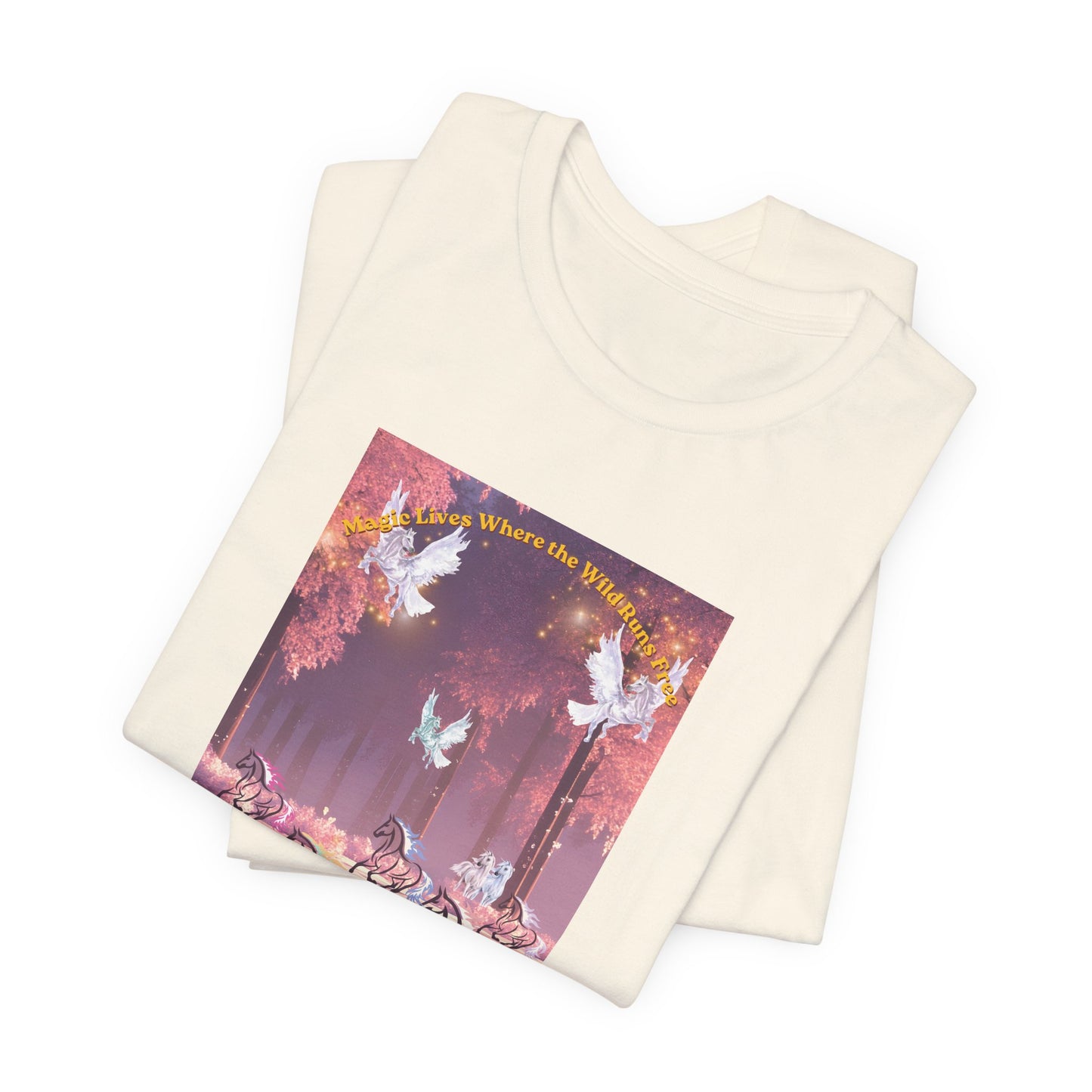 Pegasus & Horses Graphic Tee – "Magic Lies Where the Wild Run Free" Mystical T-Shirt