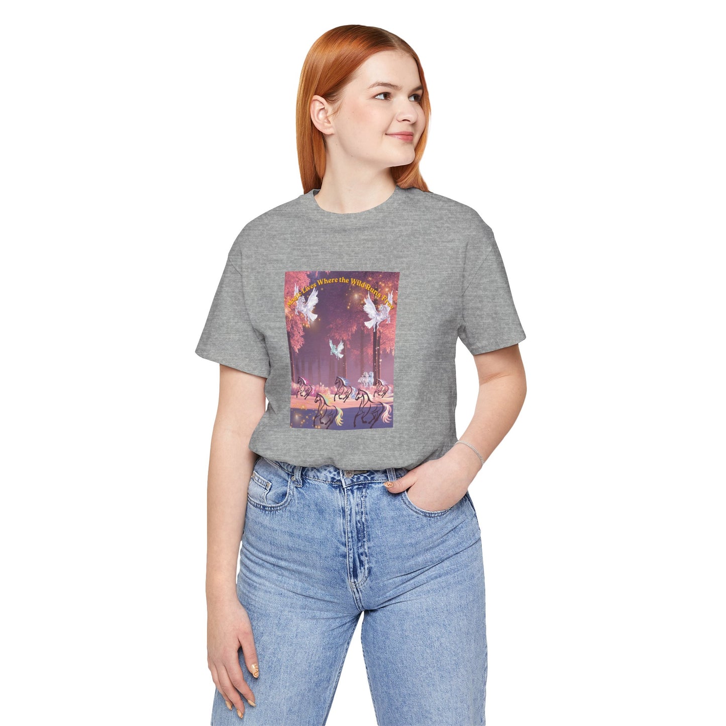 Pegasus & Horses Graphic Tee – "Magic Lies Where the Wild Run Free" Mystical T-Shirt