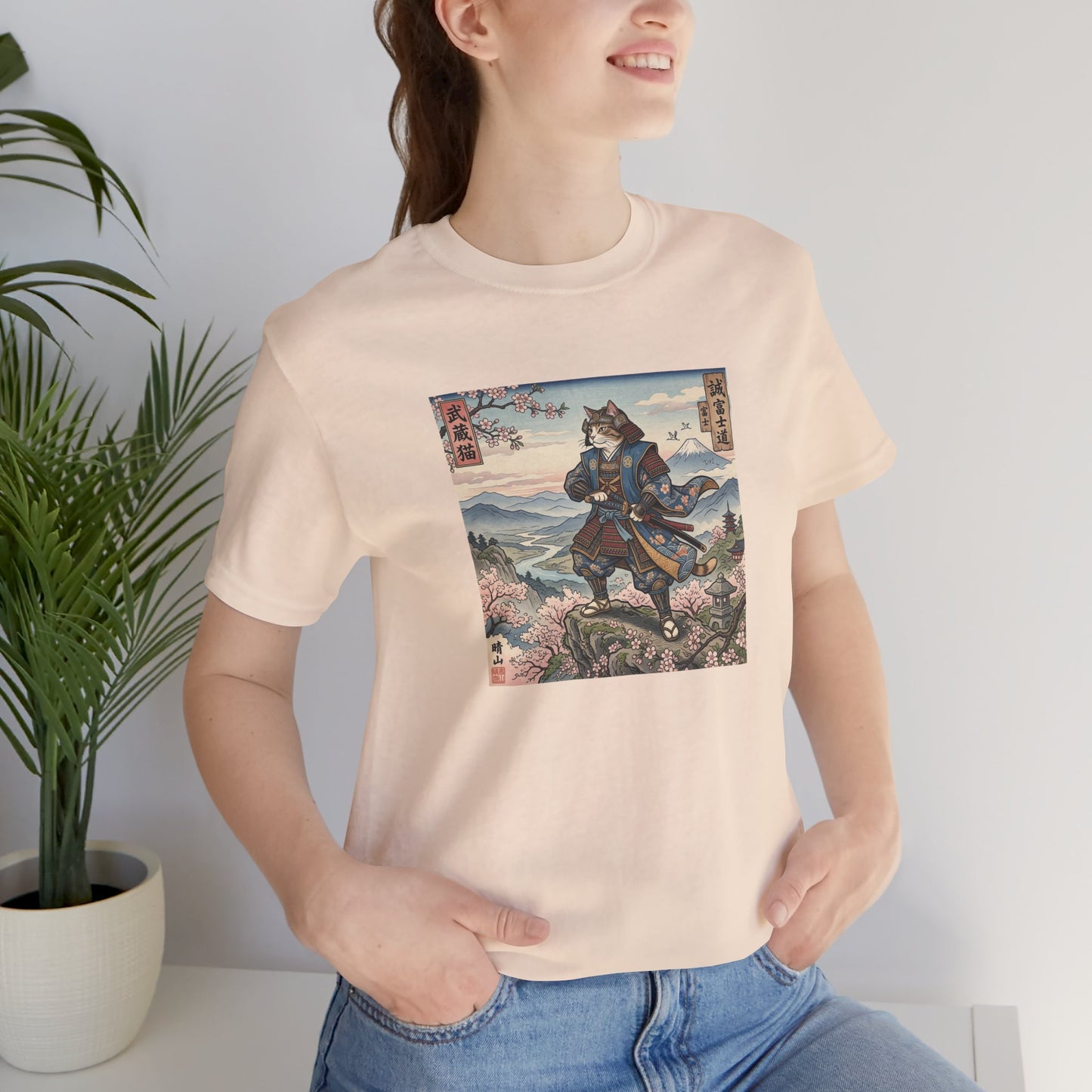 Samurai Cat Graphic Tee — Japanese Ukiyo-e Inspired Anime T-Shirt