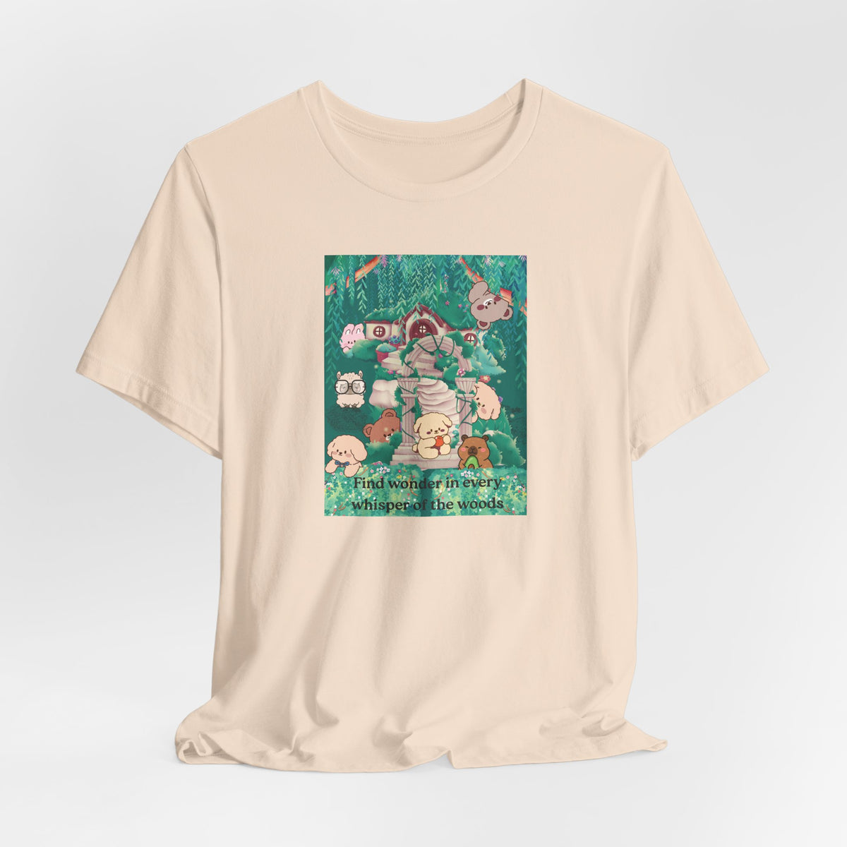 T-Shirt — 'Find Wonder in Every Whisper of the Woods' Cute Forest Animals Graphic Tee