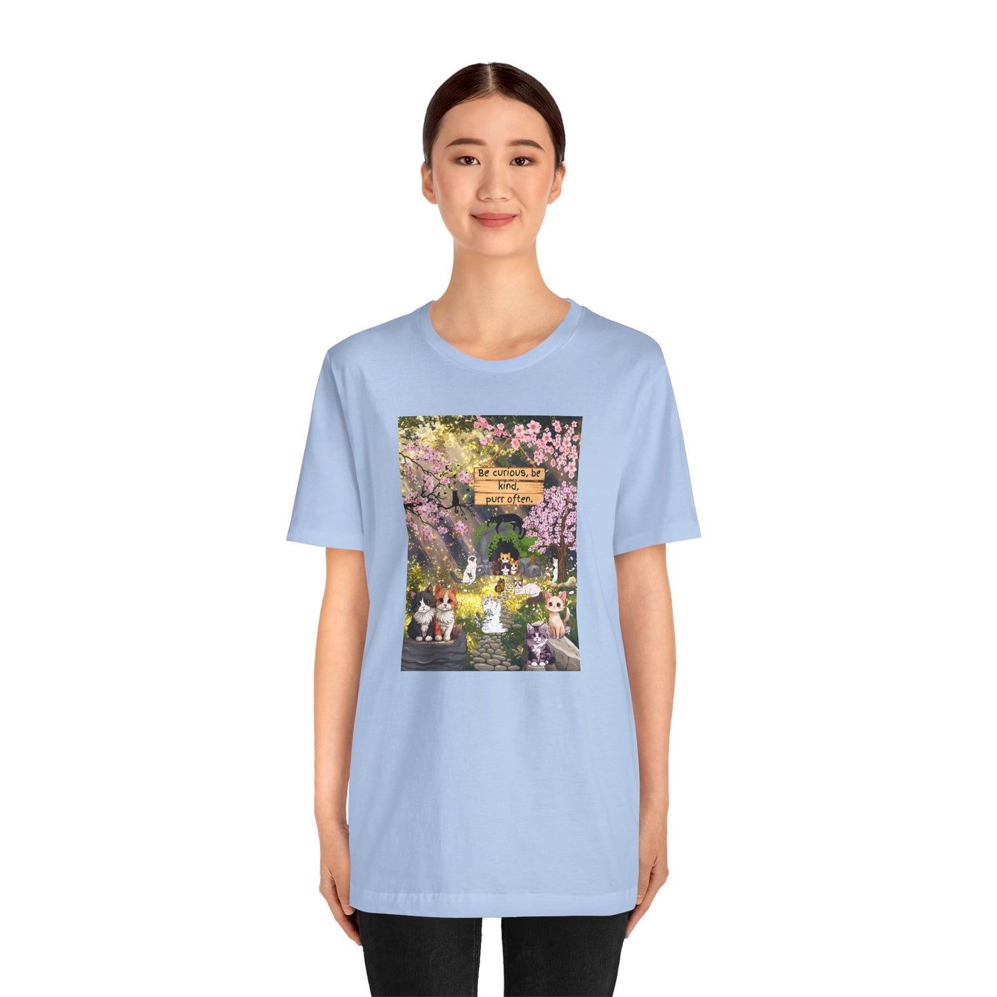 T-Shirt — Spring Dog Park Scene with 'Be Curious Not Critical' Quote