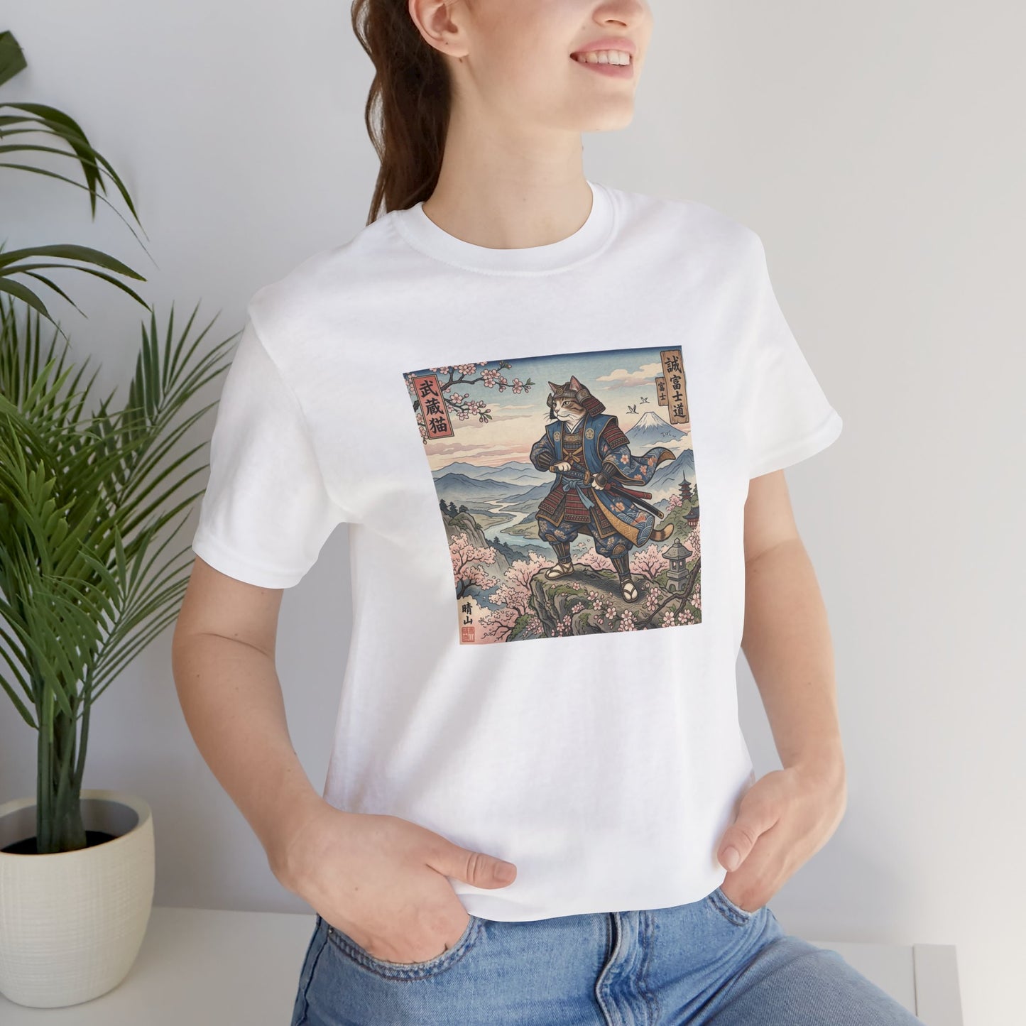 Samurai Cat Graphic Tee — Japanese Ukiyo-e Inspired Anime T-Shirt