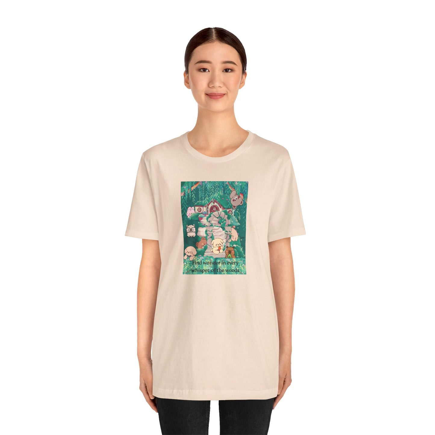 T-Shirt — 'Find Wonder in Every Whisper of the Woods' Cute Forest Animals Graphic Tee