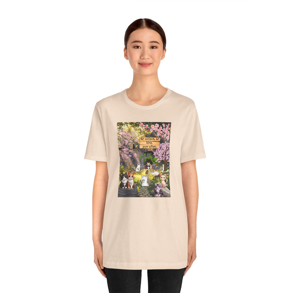 T-Shirt — Spring Dog Park Scene with 'Be Curious Not Critical' Quote