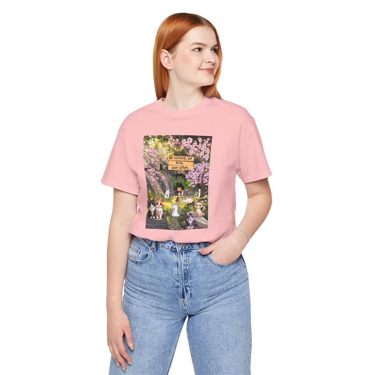 T-Shirt — Spring Dog Park Scene with 'Be Curious Not Critical' Quote