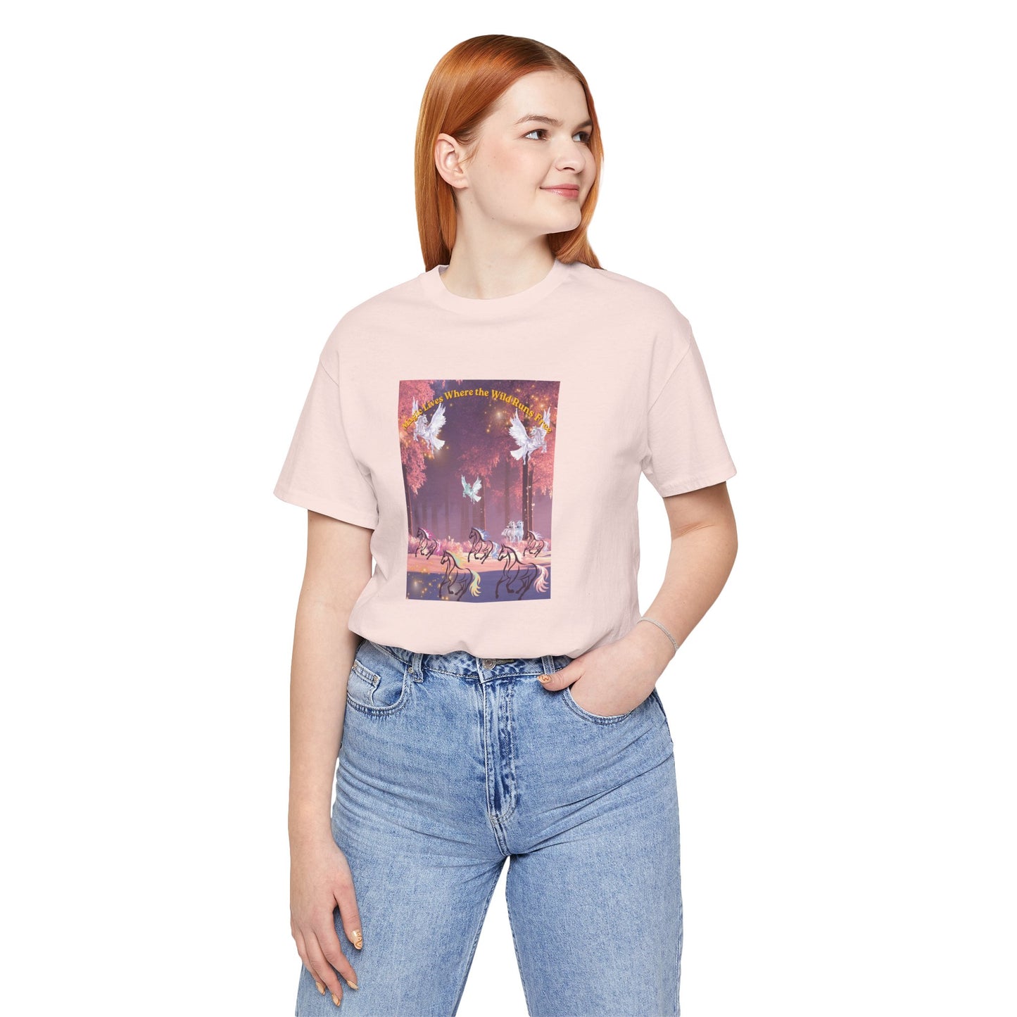 Pegasus & Horses Graphic Tee – "Magic Lies Where the Wild Run Free" Mystical T-Shirt