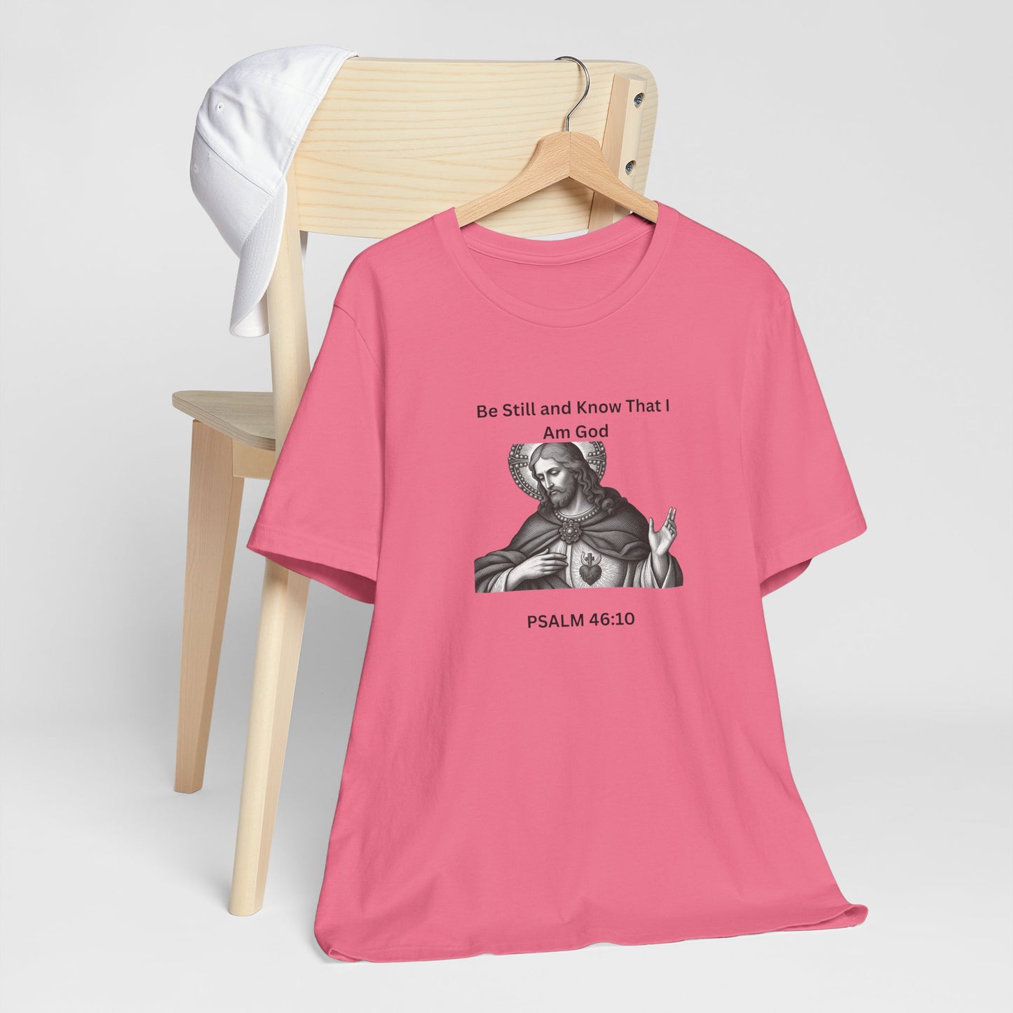 Religious T-Shirt — "Be Still and Know That I Am God" Psalm 46:10 Black and White Graphic Tee