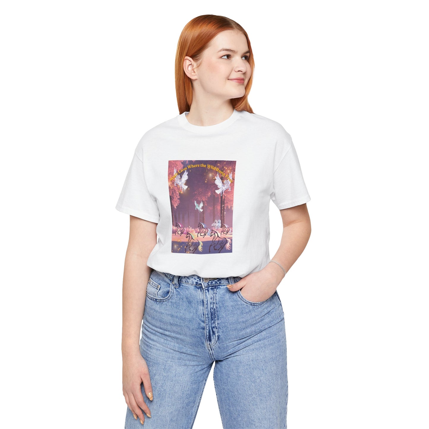 Pegasus & Horses Graphic Tee – "Magic Lies Where the Wild Run Free" Mystical T-Shirt