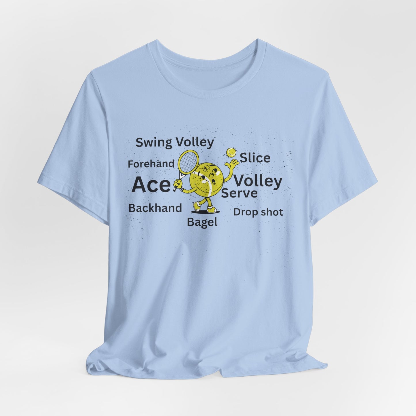 Tennis Ace Graphic Tee — Cute Tennis Ball Illustration with Terms (Ace, Volley, Serve)
