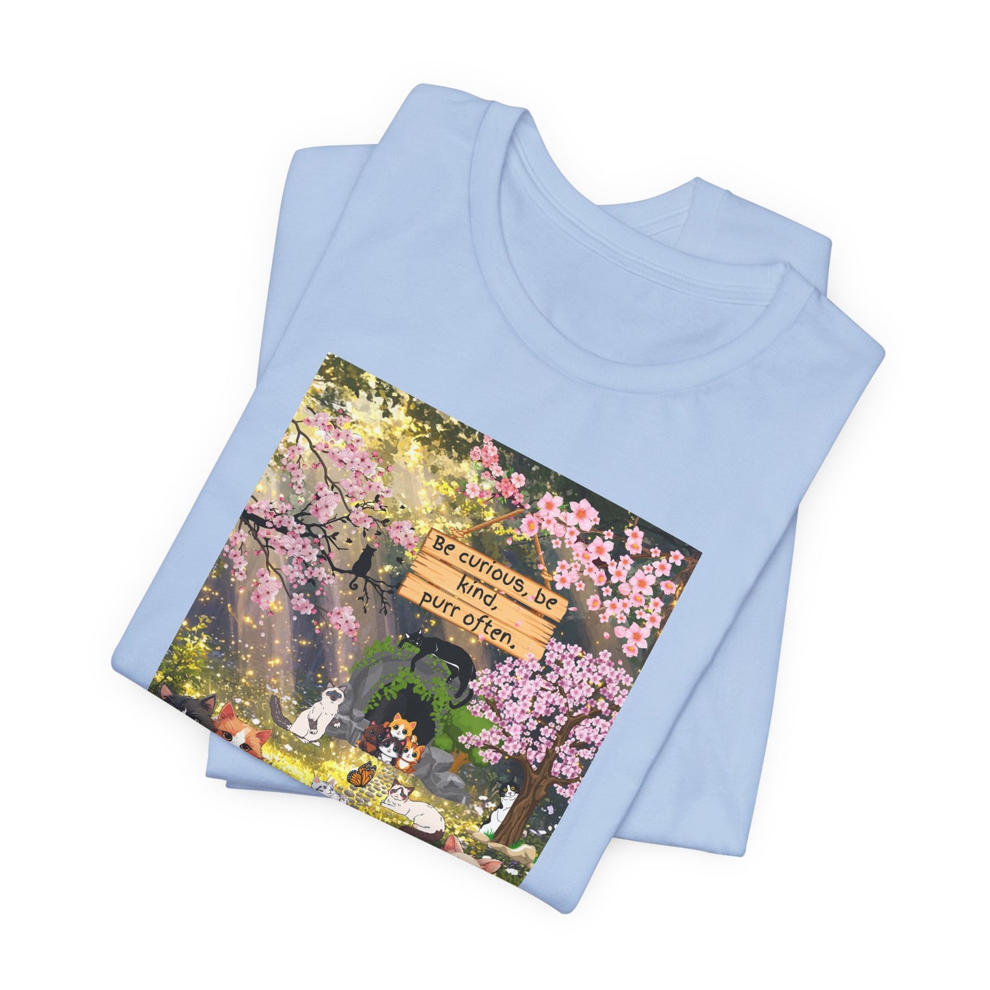 T-Shirt — Spring Dog Park Scene with 'Be Curious Not Critical' Quote