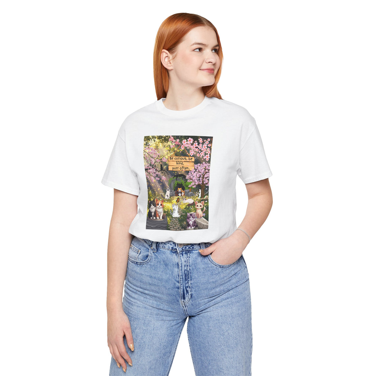 T-Shirt — Spring Dog Park Scene with 'Be Curious Not Critical' Quote
