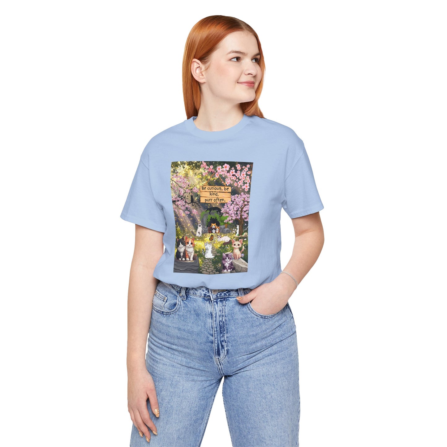 T-Shirt — Spring Dog Park Scene with 'Be Curious Not Critical' Quote