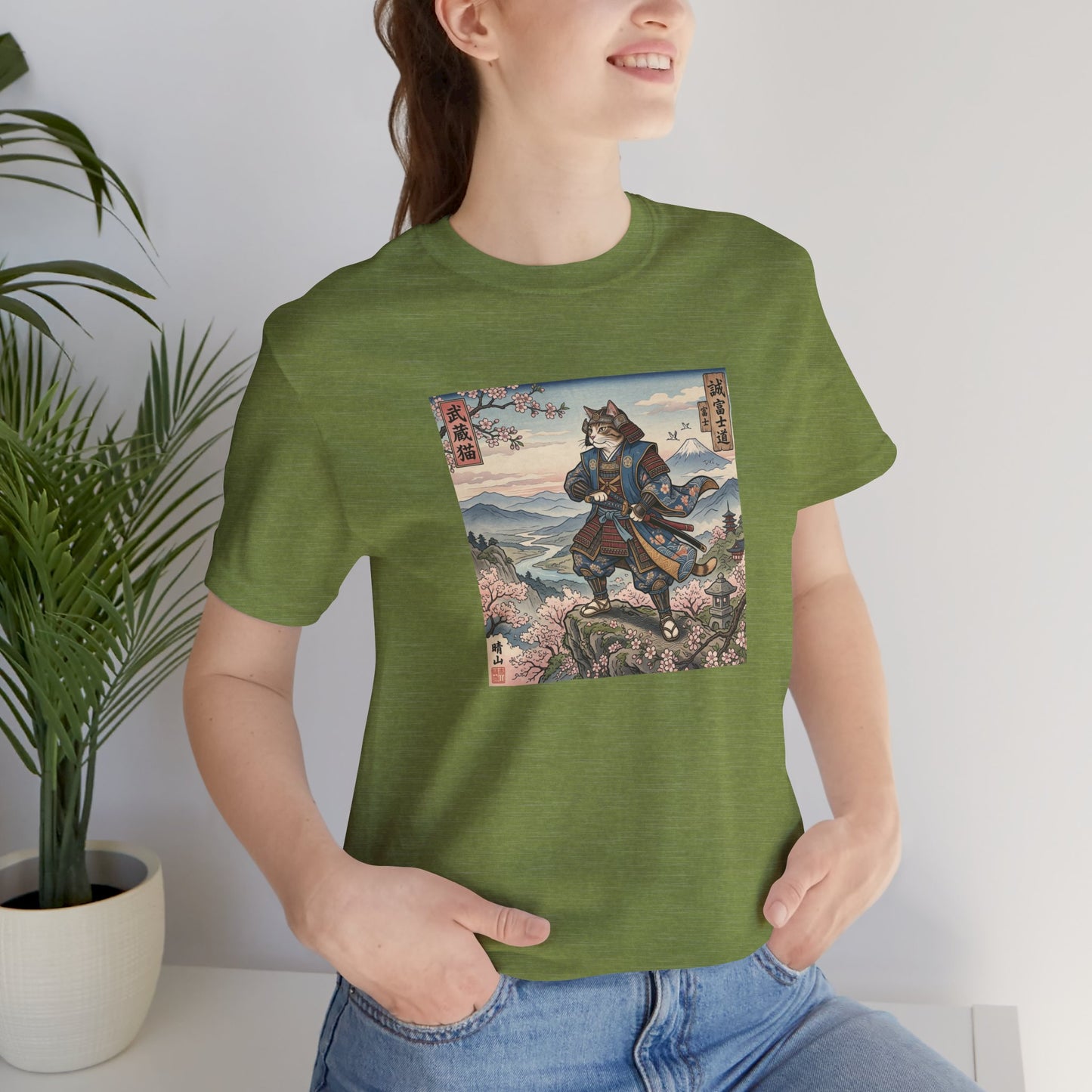 Samurai Cat Graphic Tee — Japanese Ukiyo-e Inspired Anime T-Shirt
