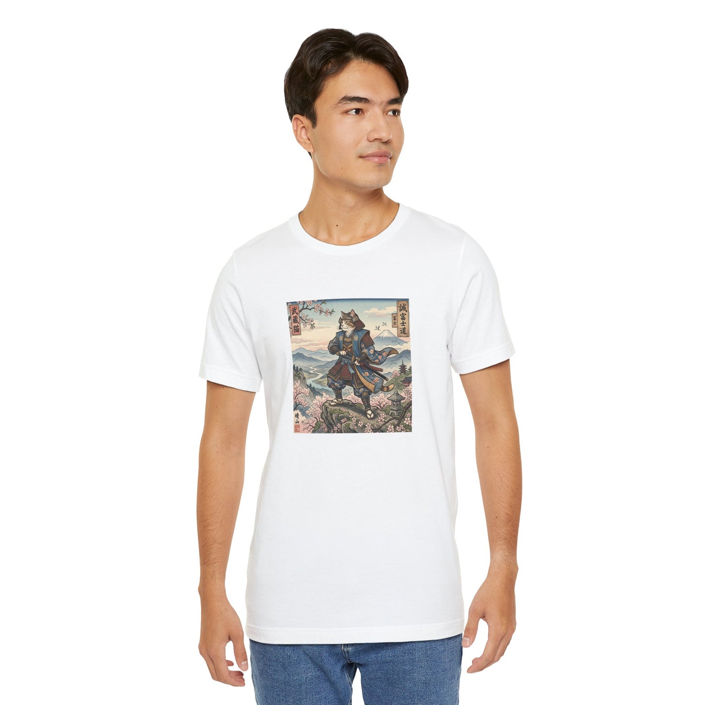 Samurai Cat Graphic Tee — Japanese Ukiyo-e Inspired Anime T-Shirt