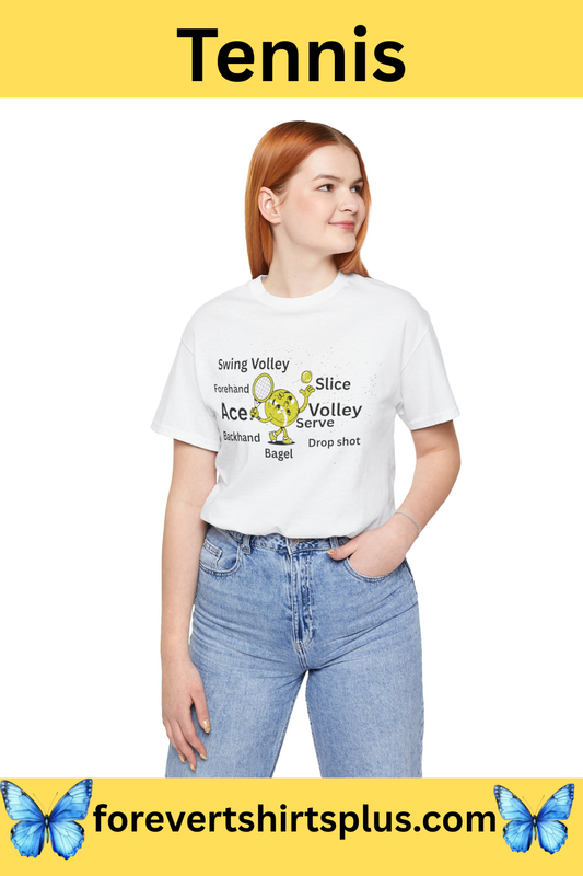Tennis Ace Graphic Tee — Cute Tennis Ball Illustration with Terms (Ace, Volley, Serve)